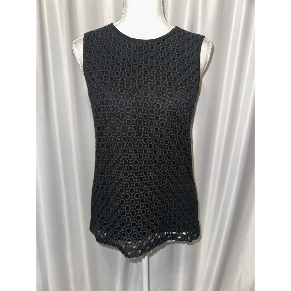 Talbots Top Size Petite Black Sleeveless Tank Dressy Geometric